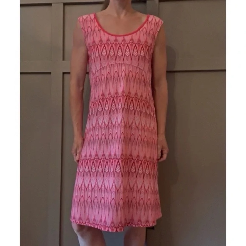 Prana Calico Dress Pink Azalea Feather Athleisure Outdoor Active Size Medium